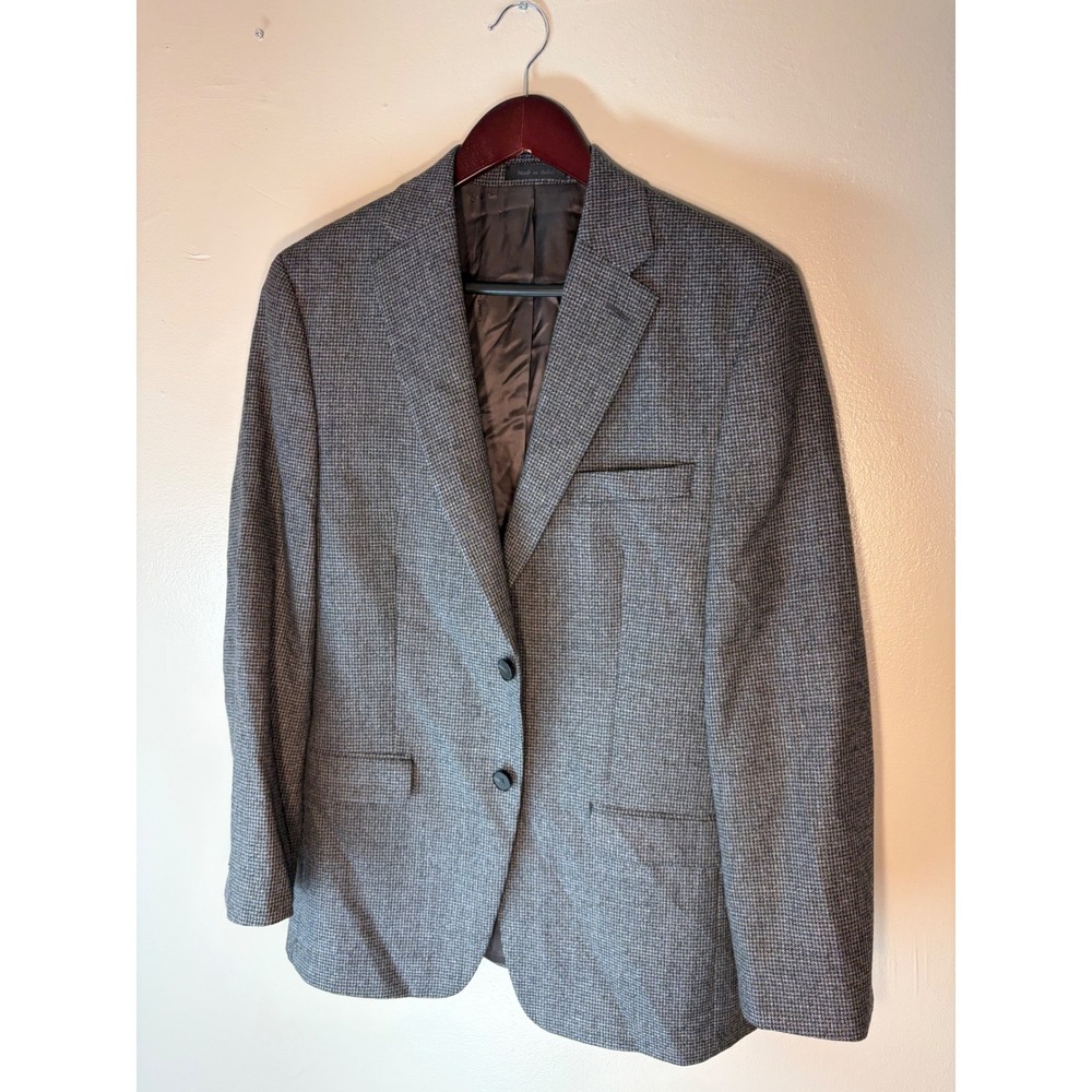Calvin Klein Mens Grey Wool Houndstooth Blazer Sport Coat 38R 2-Button Jacket